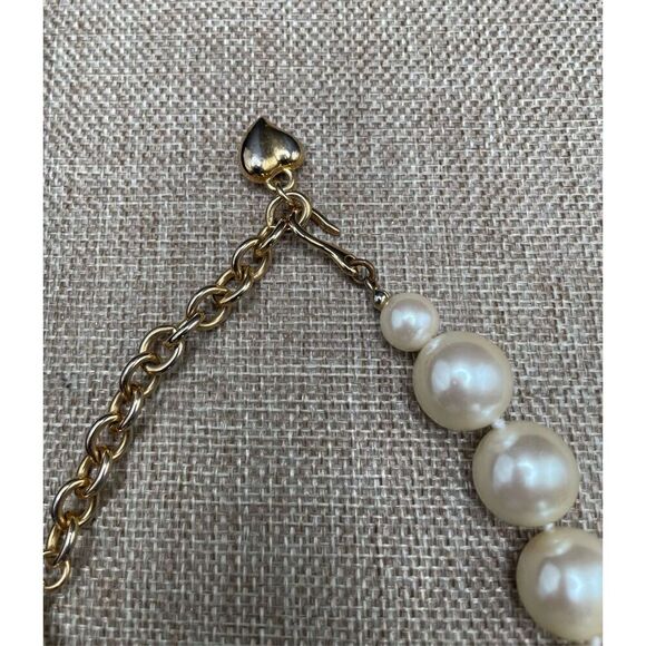 CAROLEE HAND-KNOTTED FAUX GOLD PEARL NECKLACE Gold Tone CHAIN HEART END Pouch - Picture 7 of 9